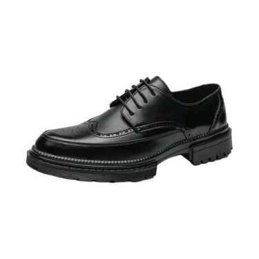 Imagem de Sapatos Masculinos De Couro Preto Com Cadarço Para Jovens, Estilo Brit