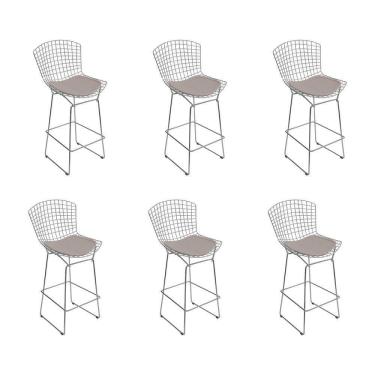 Imagem de Kit 6 Banquetas Bistrô Bertoia Cromada D80 Com Assento Sintético Bege