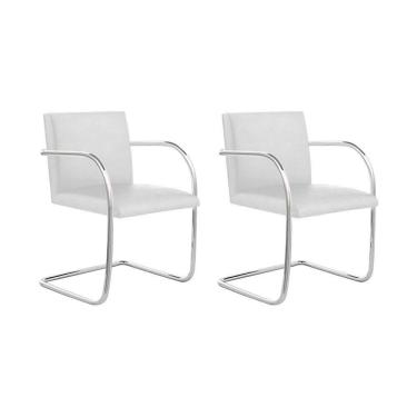 Imagem de Kit 2 Cadeiras Brno Couro Natural Branco Tubular Cromada