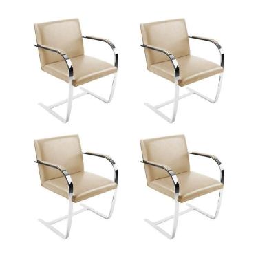 Imagem de Kit 4 Cadeiras Brno Escritório Couro Sintético Bege Barra Chata Cromada