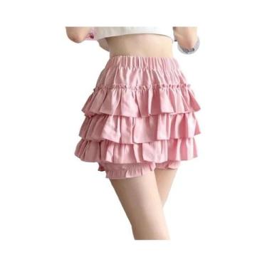 Imagem de Saia Mini Rosa E Branca De Cintura Alta Com Babados Para Mulheres, Est