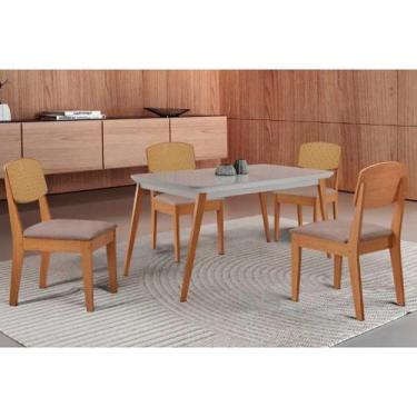 Imagem de Conjunto: Mesa de Cozinha Havana Curvo 120cm + 4 Cadeiras Havana Natur