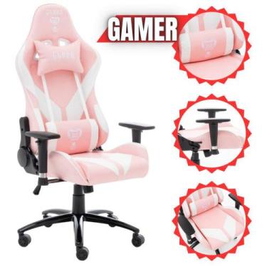 Imagem de Cadeira Gamer rosa com Branco MOUNT De Alto Conforto Com Ajuste de Alt