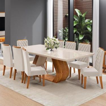 Imagem de Conjunto Sala de Jantar 8 Lugares Retangular Tampo em Vidro e Mdf Over