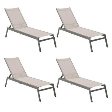 Imagem de Kit 4 Peças Espreguiçadeiras Chaise Outdoor Itaguá Amêndoa Tela Bege o