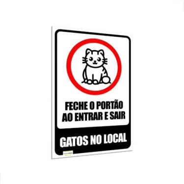 Imagem de Placa Forte Quadro Aviso De Gatos Branco Vermelho