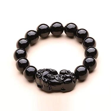 Imagem de Pulseira de riqueza obsidiana preta Feng Shui, olho de tigre Wujin corajoso para proteção, pode trazer sorte e prosperidade, adequada para qualquer ocasião, unissex (1)