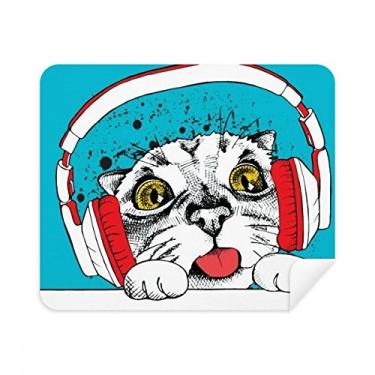 Imagem de Fone de ouvido vermelho com proteção de gato branco, pano de limpeza para amantes de animais de estimação, 2 peças de tecido de camurça