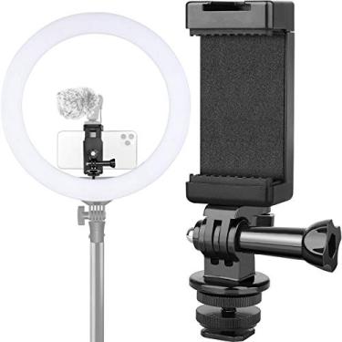 Imagem de Anwenk Suporte de telefone adaptador Hot Shoe com suporte Cold Shoe para microfone/Flash Light compatível com GoPro Hero DJI Osmo Action Camera Smartphone, Anel-Luz/Tripé