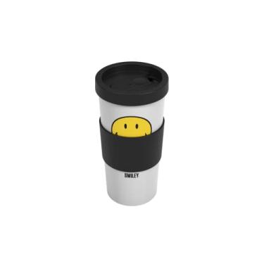 Imagem de Copo de Café com Tampa 500ml Nutri Smiley, 8,6 x 8,6 x 16,2 cm, Branco com Preto, Coza