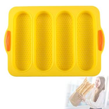 Imagem de Panela de baguete de silicone, panela de baguete francesa antiaderente para assar, panela de pão francês de silicone, bandeja de baguete, panela de pão de cachorro-quente, assadeira de rolo Hoagie, ferramentas de cozimento para restaurante doméstico (amarelo)