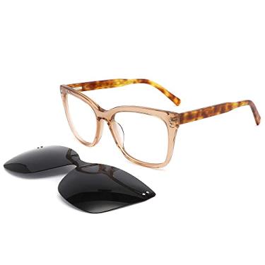 Imagem de Óculos de sol com clipe magnético feminino olho de gato polarizado óculos de sol acetato, C3, preto