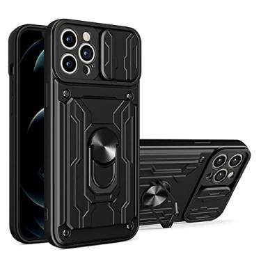 Imagem de Capa para iPhone 13 12 11 Pro Max para iPhone XR XS Max com slot para cartão Suporte para proteção de câmera Capa de telefone preta, para iPhone12 Pro Max