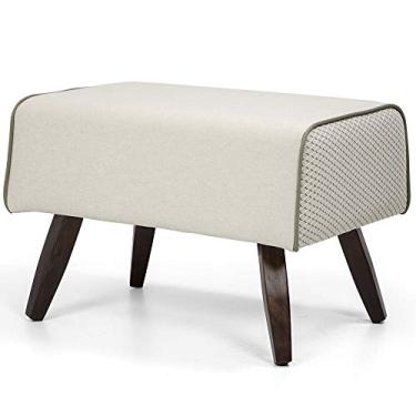 Imagem de Puff Decorativo com Pés de Madeira Viseo D02 60 cm Linho Bege B-172 - Lyam Decor