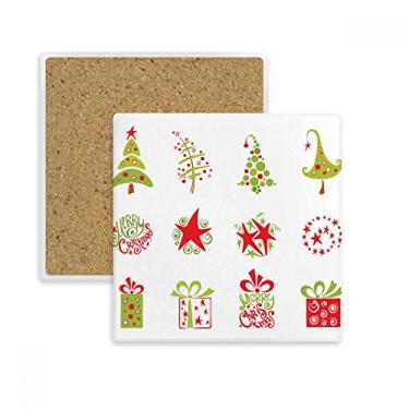Imagem de Porta-copos quadrado ilustração vermelha Merry Christmas Tree Tapete para caneca subplaca suporte isolante pedra