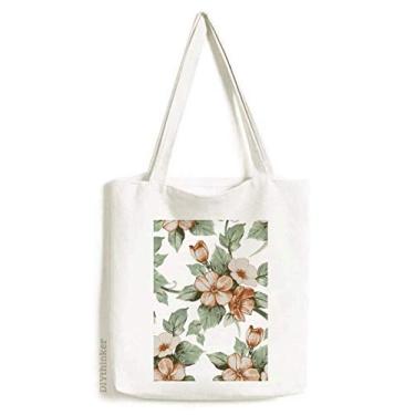 Imagem de Bolsa de lona decorativa elegante com flores de ratã, bolsa de compras casual