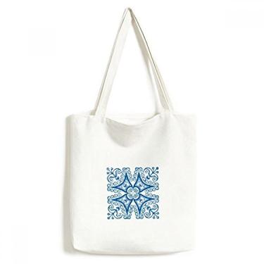 Imagem de Bolsa de lona Talavera com estampa decorativa azul, bolsa de compras, bolsa casual