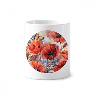 Imagem de Suporte de caneta de borboleta colorida com flores para escova de dentes, caneca, suporte de cerâmica, copo de lápis