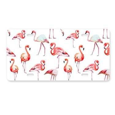 Imagem de DIYthinker Etiqueta de aço inoxidável para decoração de placa de carro com estampa de flamingo rosa e branca