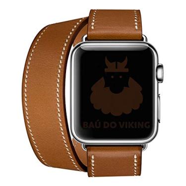 Imagem de Pulseira Couro Double Tour Duas Voltas, compatível com Apple Watch (Marrom, 42/44/45mm)