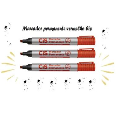 Imagem de Marcador Permanente Cis Vermelho Kit C/3