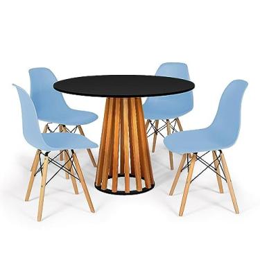 Imagem de Conjunto Mesa de Jantar Talia Amadeirada Preta 100cm com 4 Cadeiras Eames Eiffel - Azul Claro