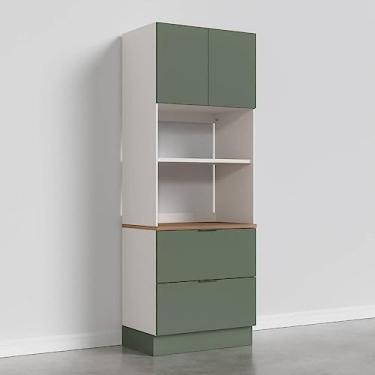 Imagem de Torre Quente 2 Portas 2 Gavetas 2 Nichos para Forno e Microondas com Rodapé Ipanema Cabecasa Madeiramadeira Verde Folha/branco