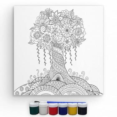 Imagem de Kit Tela Para Pintura Com Tinta E Pincel Canvas 20x20cm (Árvore)