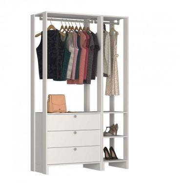 Imagem de Closet Modulado 2 Peças 2 Cabideiros 3 Gavetas e 4 Nichos Yes Nova Mobile Branco