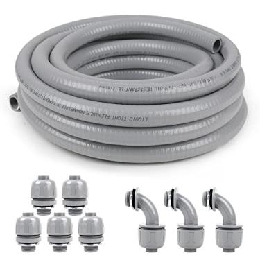Imagem de Elecoman Kit de conduíte e conector de 1/5.1 cm, 7,6 m, kit de conduíte elétrico flexível não metálico líquido apertado com 5 conexões retas e 3 conectores de 90 graus, 1,27 cm de diâmetro
