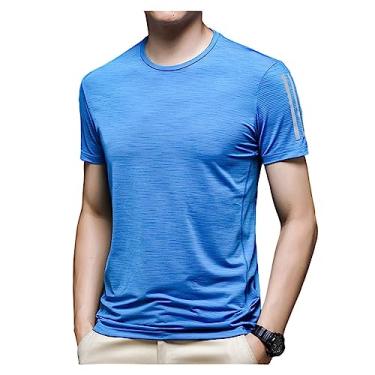 Imagem de Camiseta masculina atlética de manga curta, caimento solto, gola redonda, lisa, alta elasticidade, macia, Cor 11, XG