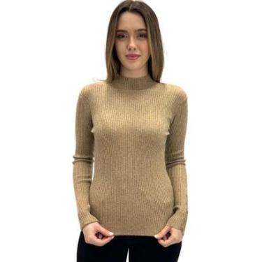 Imagem de Blusa de Lã Dunialin Canelada Gola Alta Feminina-Feminino