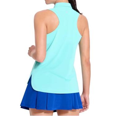 Imagem de MIER Camisa polo feminina de golfe sem mangas, gola seca, regata com costas nadador atléticas lisas, respirável, Aqua, GG