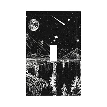 Imagem de Mountain Starry Moon 1 Gang Light Switch Plate Decorativo Single Toggle Wall Plate Cover Electrical Switchplate Faceplate para banheiro quarto decorar 12,7 cm x 3 Tamanho Jumbo
