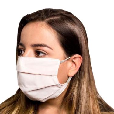 Imagem de Máscara de Proteção Adulto Tricoline Lavável Dupla Face Reutilizável 100% Algodão Protetora (Branco/Rosa)