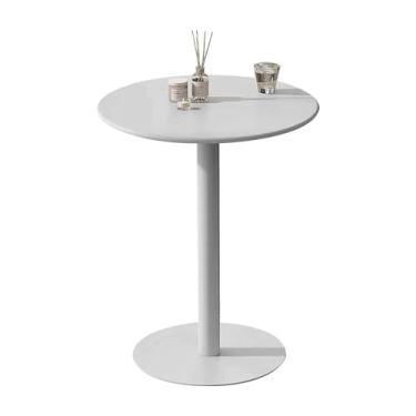 Imagem de Mesa de bar alta mesa de bar branca fosca mesa de jantar redonda mesa lateral mesa de sala de estar de ferro forjado com base de metal grande, mesa de cozinha pequena para bistrô, café, bar doméstico