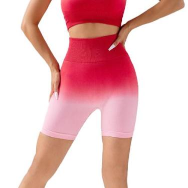 Imagem de Short Feminino Cintura Alta Sem Costura E Flexível Para Academia Trein