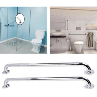 Imagem de Barra Alça Apoio 60Cm Inox Kit 2 Uni Acessibilidade Idoso Gestante Ban