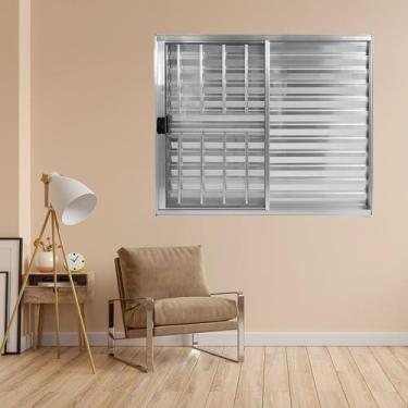 Imagem de Janela Alumínio Veneziana 3 Folhas 100x120cm com Grade Natural Brilhan