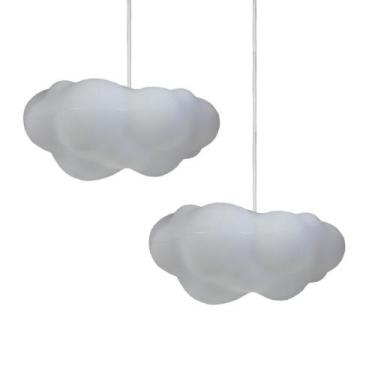 Imagem de Kit 2 Luminárias Pendente Teto Infantil Nuvem Fluffy Branca Decoração 