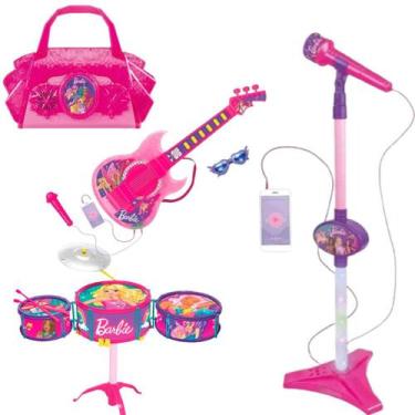 Imagem de Kit Musical Barbie Dreamtopia Bateria, Microfone Com Pedestal, Bolsinh