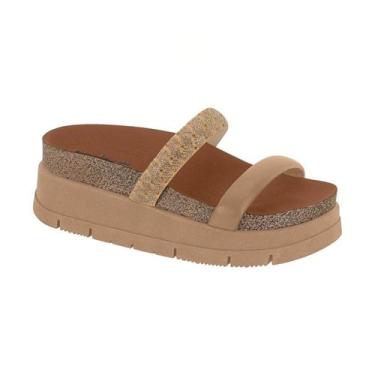 Imagem de Tamanco Feminino Moleca Plataforma Meia Pata Slide Brilho, Nude, 36