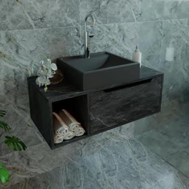 Imagem de Gabinete de Banheiro Suspenso 1 Porta e Nicho 80x38cm Mármore Lunar TecnoMobili