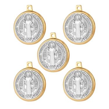 Imagem de COTTVOTT Peças centrais para medalhas de São Bento com 3 furos, pingente de amuleto de proteção contra o mal para colar de rosário faça você mesmo, suprimentos para fabricação de joias femininas e