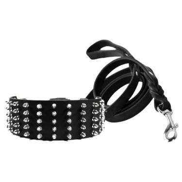 Imagem de Conjunto Dean and Tyler com uma coleira de ponta larga de níquel 91 cm x 6 cm com uma coleira combinando Love To Walk, gancho de pressão inoxidável de 1,8 m, preto