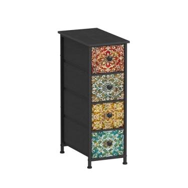 Imagem de GiftGo Cômoda retrô com gavetas de tecido, cômoda boêmia, mandala, flor, torre de armazenamento estreita para pequenos espaços, quarto, linda mesa de cabeceira para sala de estar (mandala tarda, 4