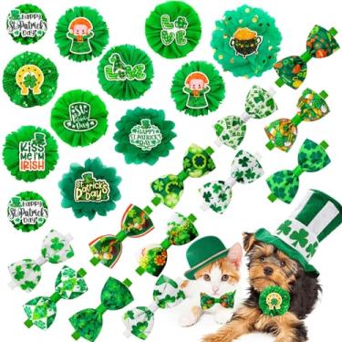 Imagem de Mruq pet 24 peças de gravatas borboleta para cães do Dia de São Patrício, ajustáveis para animais de estimação verdes para cães pequenos, gravatas borboleta para cães de trevo da sorte para festivais