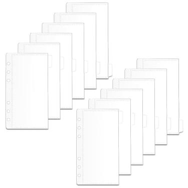 Imagem de 12 folhas A6 6 divisórias de envelope para dinheiro, sem zíper, branco, PP, 6 furos, bolsos para fichário de folhas soltas, 2 conjuntos de envelopes de índice para pasta de notas de dinheiro