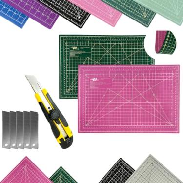 Imagem de Base de Corte A3 45x30cm Dupla Face AutoCura Multiuso Estilete Profissional Kit Patchwork Artesanato Scrapbook Costura (Verde e Rosa)