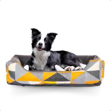 Imagem de Cama P/Cachorro Gato Caminha Pet 70x50 100% Lavável+ Osso Pelúcia (Triângulo Amarelo)